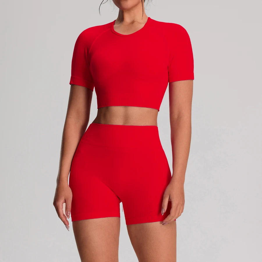 2pcs/sets Yoga Sport T-shirts Shorts Set Sportswear Junior Woman Gym Seamless Workout Vest Shorts Leggings Activewear Junior Woman's Tracksuit
