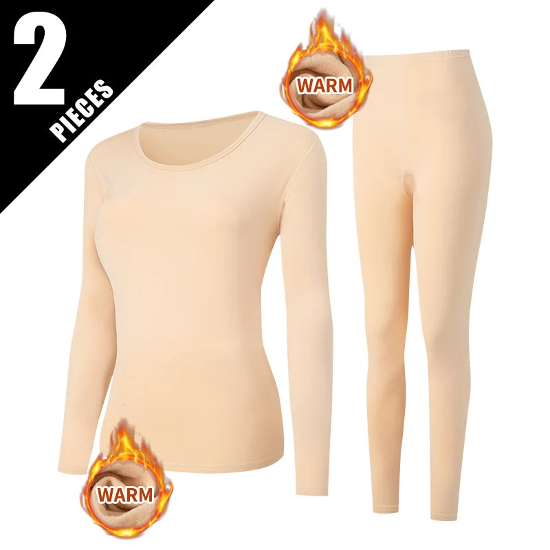 2-piece Women's Solid Color Round Neck Warm Suit For Autumn And Winter Comfortable And Versatile Sports And Leisure Base Shirt