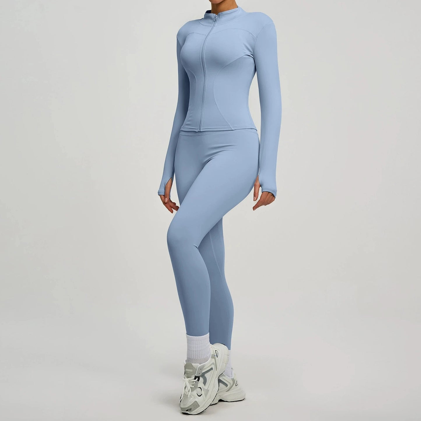 2Pcs Jacket Yoga Sets Women Long Sleeve Zipper Slim Sports Shirts Hip Lifting Leggings Fitness Running Workout Suits Tracksuit
