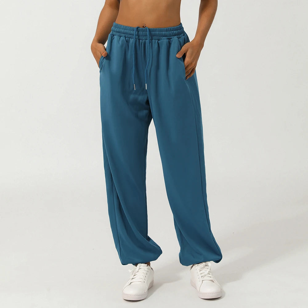 High Waist Sport Pants Drawstring Loose With Pockets Casual Pants Soft fitness Running Jogging Pants Women Gym Sweatpants