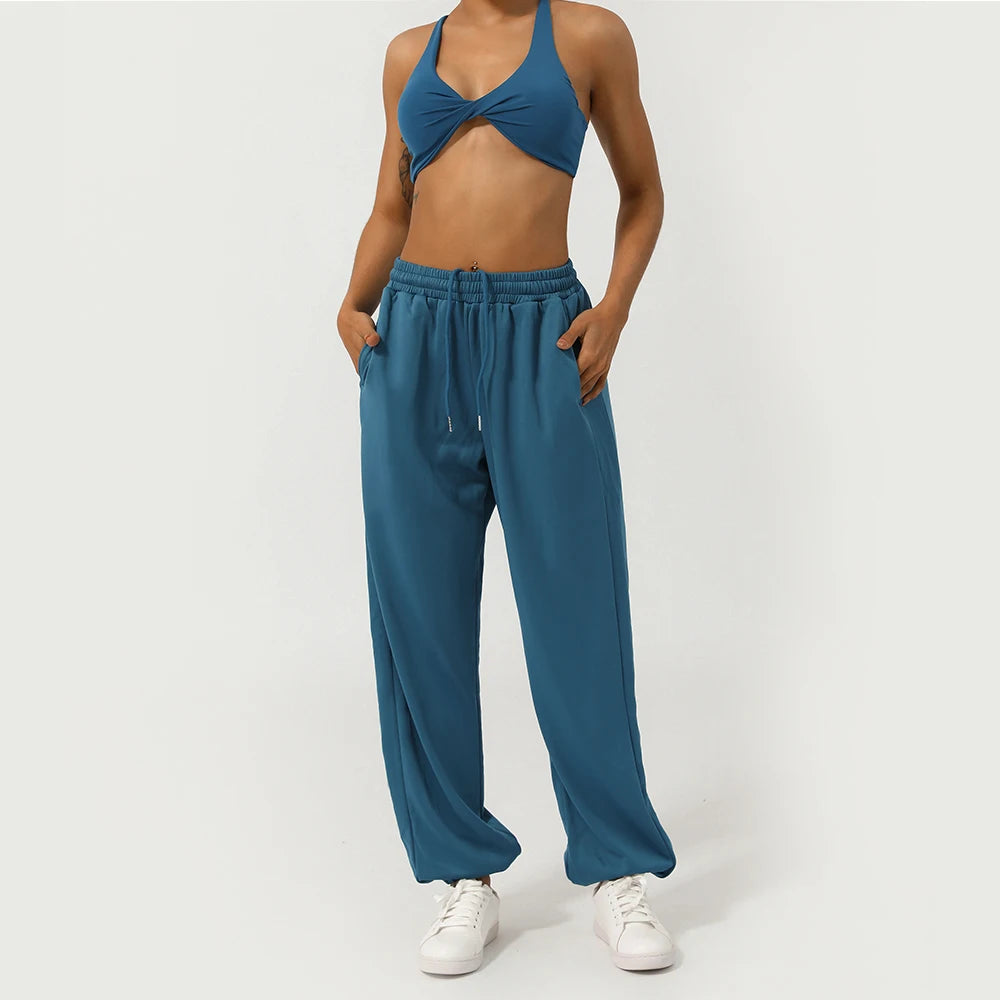 High Waist Sport Pants Drawstring Loose With Pockets Casual Pants Soft fitness Running Jogging Pants Women Gym Sweatpants