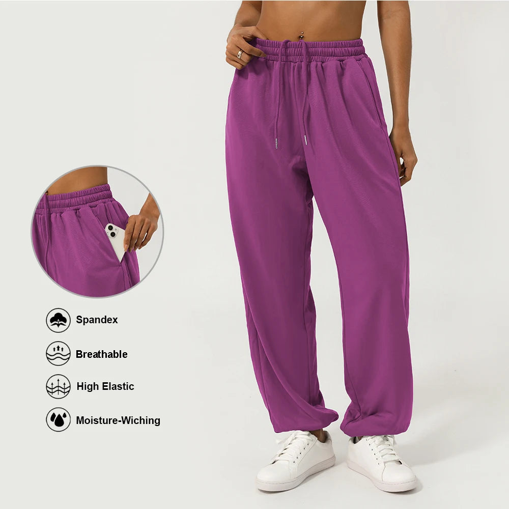 High Waist Sport Pants Drawstring Loose With Pockets Casual Pants Soft fitness Running Jogging Pants Women Gym Sweatpants
