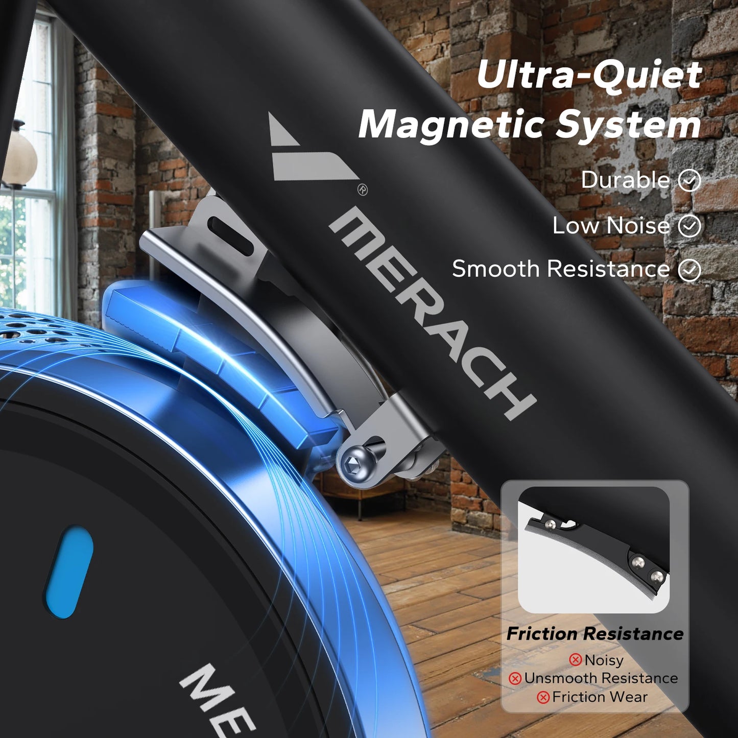 MERACH Exercise Bike Brake Pad/Magnetic Stationary Bike with Exclusive App Low Noise Indoor Cycling Bike with Fitness Courses B2