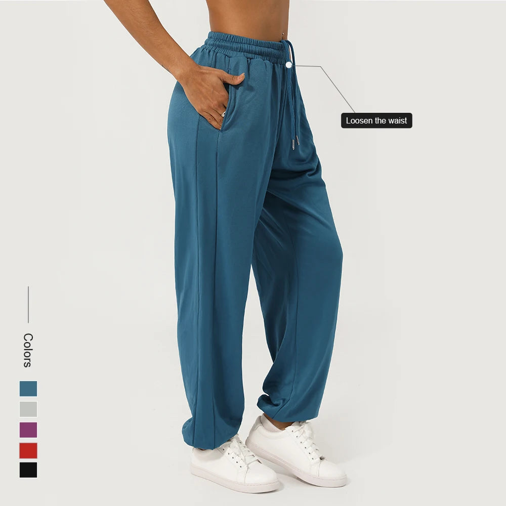 High Waist Sport Pants Drawstring Loose With Pockets Casual Pants Soft fitness Running Jogging Pants Women Gym Sweatpants