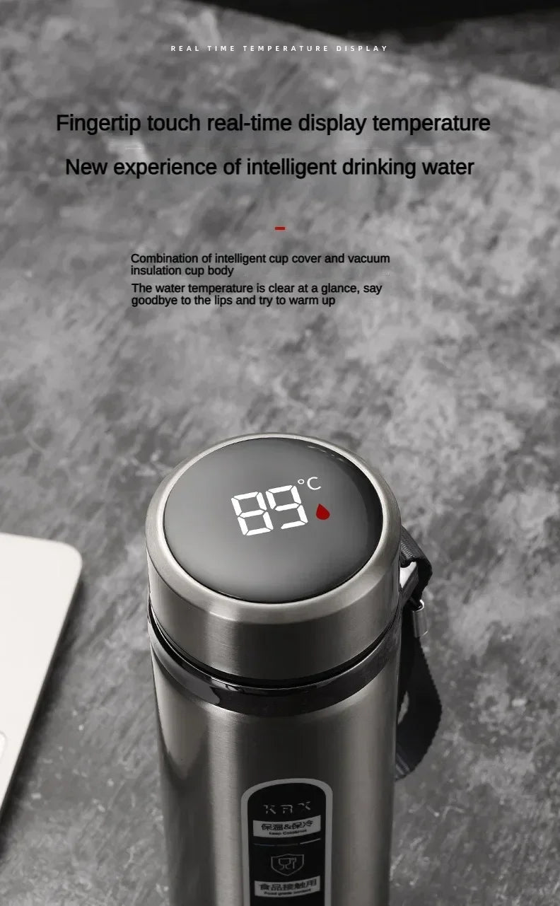 800ML Stainless Steel Thermos Bottle 304 Tea Bottle Car Vacuum Bottle with LED Temperature Display Portable Drinking Cup
