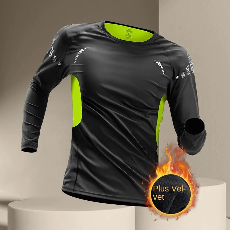 New fitness clothes for men in autumn and winter, with fleece added for warmth and comfort, tight fitting sportswear, quick dryi