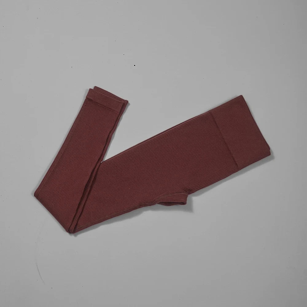 Women Ribbed Yoga Pants High Waisted Gym Leggings Sport ， Fitness Seamless Female Legging Control Running Training Tights