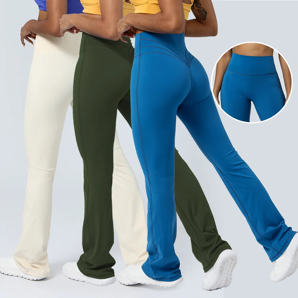 Women Yoga Flare Leggings High Waist Dance Pilates Fitness Gym Buttock Lifting Workout Wide-Leg Pants Outdoor Train Sport Tights