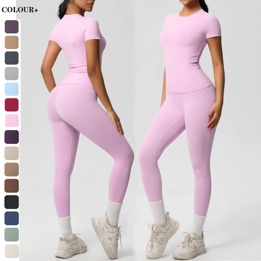 Women 2pcs Athletic Wear Yoga Set Workout Sportswear Gym Clothing Fitness Long Sleeve Crop Top High Waist Legging Sports Bra