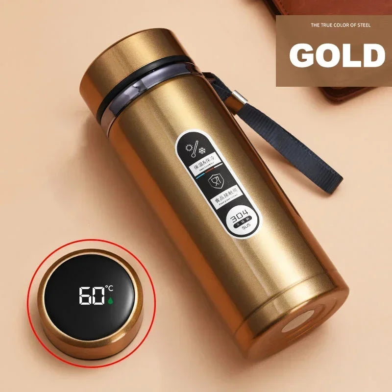 Sus304 Tea Water Bottle Stainless Steel Display Vacuum Flask Portable Cups Thermos Bottle with LED Temperature 500ML-1Liter