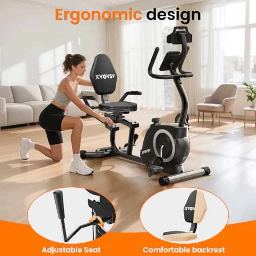 Recumbent Exercise Bike for Home Use Quiet Recumbent Stationary Bikes for Adults Seniors 16-Level Resistance Adjustable Seat Su