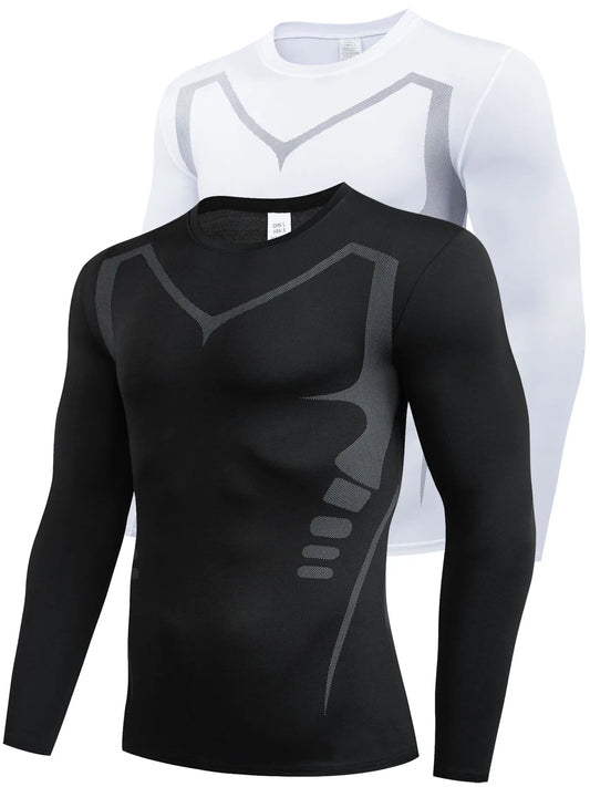 Breathable Compression Long Sleeve Sports Shirt for Men - Quick Drying Crew Neck Athletic Wear for Basketball,  Running，Fitness