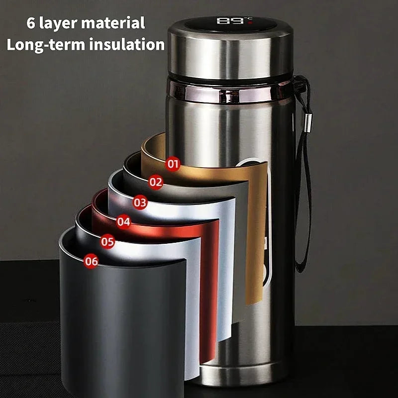 Sus304 Tea Water Bottle Stainless Steel Display Vacuum Flask Portable Cups Thermos Bottle with LED Temperature 500ML-1Liter