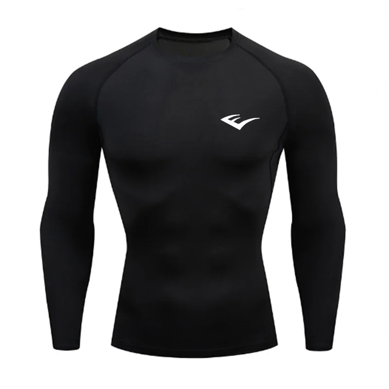 Men Round Neck Quick dry Long-Sleeved Compression Long Sleeved Sports Fitness Tight T-shirt Running Casual Spring and Autumn