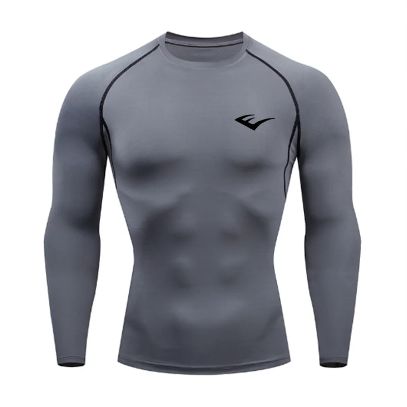 Men Round Neck Quick dry Long-Sleeved Compression Long Sleeved Sports Fitness Tight T-shirt Running Casual Spring and Autumn