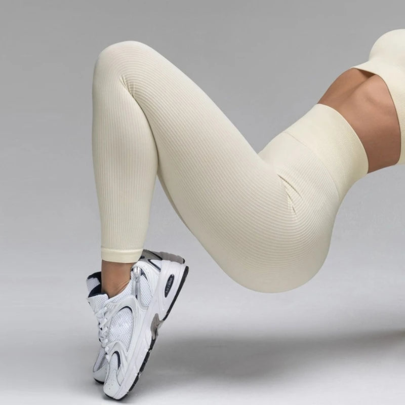 Women Ribbed Yoga Pants High Waisted Gym Leggings Sport ， Fitness Seamless Female Legging Control Running Training Tights