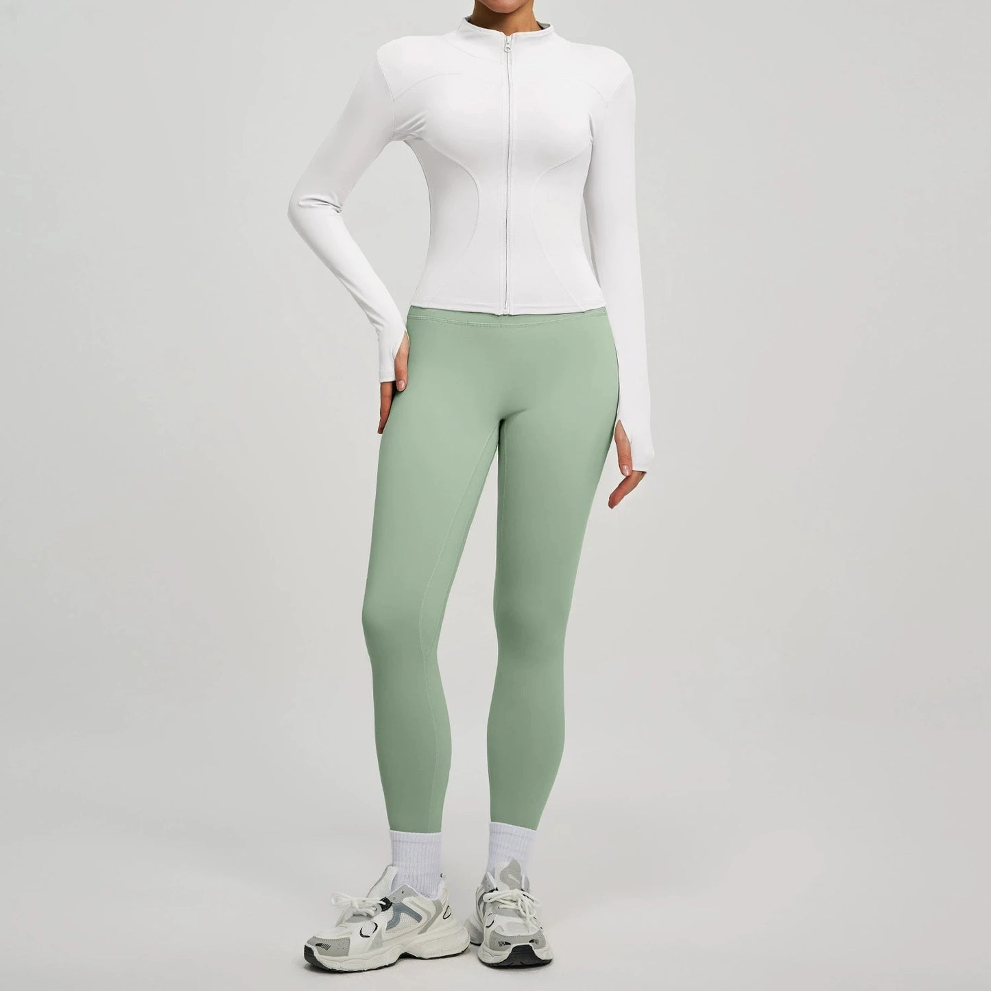 2Pcs Jacket Yoga Sets Women Long Sleeve Zipper Slim Sports Shirts Hip Lifting Leggings Fitness Running Workout Suits Tracksuit