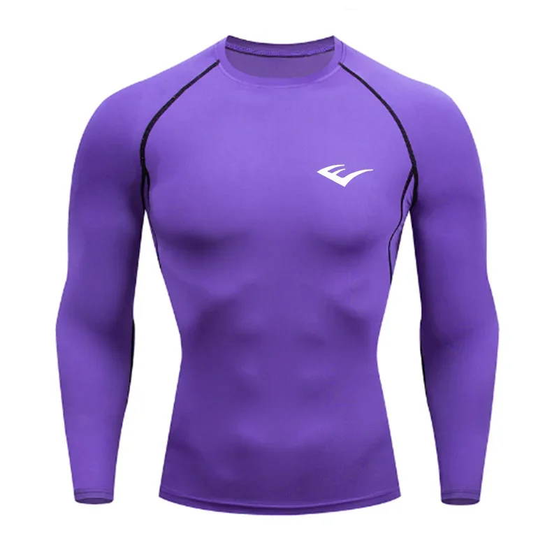 Men Round Neck Quick dry Long-Sleeved Compression Long Sleeved Sports Fitness Tight T-shirt Running Casual Spring and Autumn