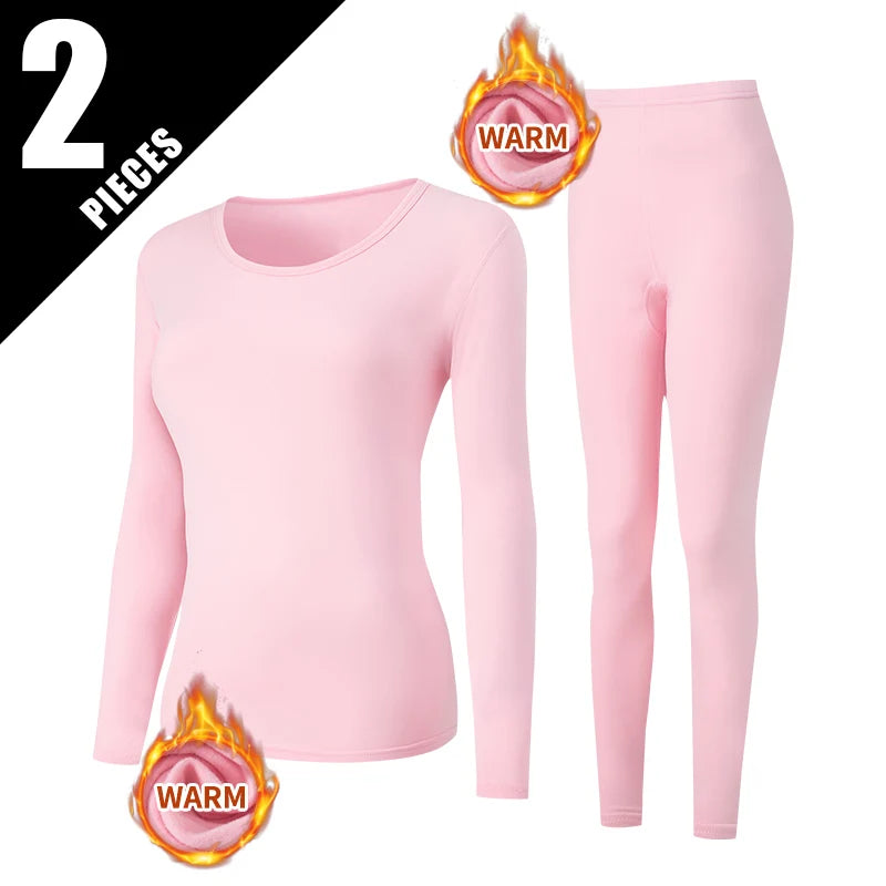 2-piece Women's Solid Color Round Neck Warm Suit For Autumn And Winter Comfortable And Versatile Sports And Leisure Base Shirt
