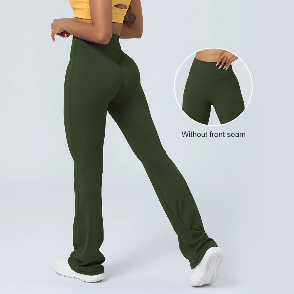 Women Yoga Flare Leggings High Waist Dance Pilates Fitness Gym Buttock Lifting Workout Wide-Leg Pants Outdoor Train Sport Tights