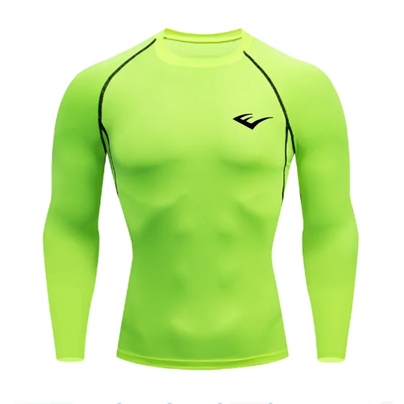 Men Round Neck Quick dry Long-Sleeved Compression Long Sleeved Sports Fitness Tight T-shirt Running Casual Spring and Autumn