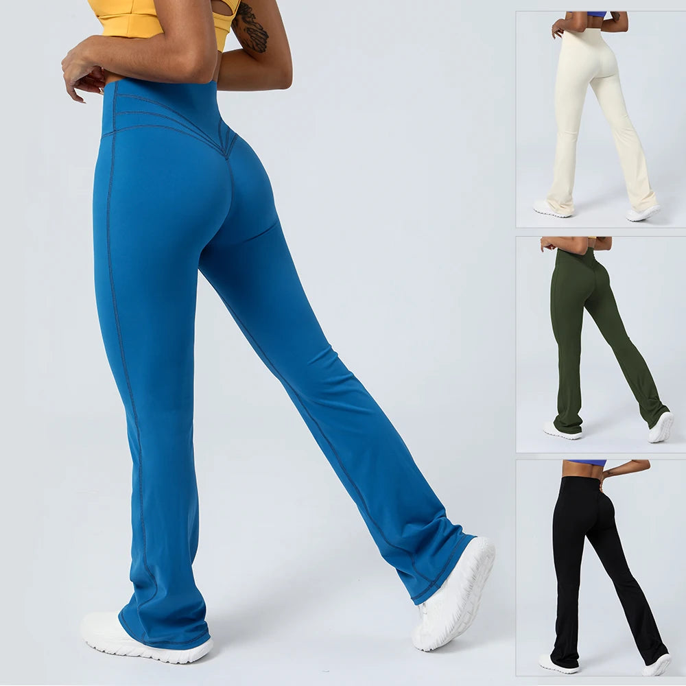 Women Yoga Flare Leggings High Waist Dance Pilates Fitness Gym Buttock Lifting Workout Wide-Leg Pants Outdoor Train Sport Tights