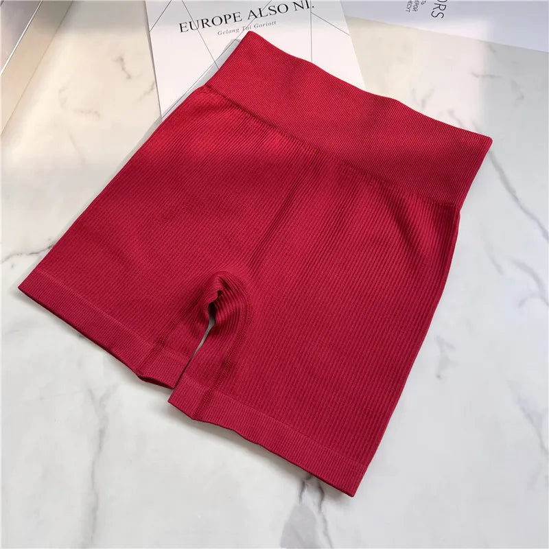 INLUMINE New Women Seamless Knit Sports Shorts High Waist Hip Lift Cycling Shorts Yoga Tight Pant Gym Fitness Leggings Women