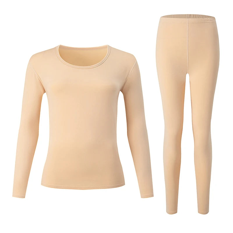 2-piece Women's Solid Color Round Neck Warm Suit For Autumn And Winter Comfortable And Versatile Sports And Leisure Base Shirt