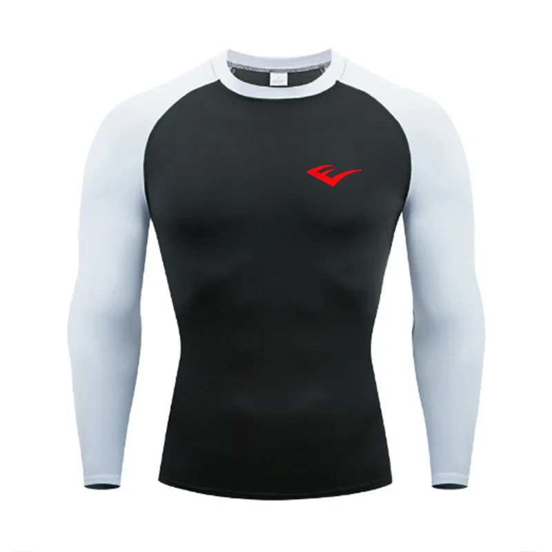 Men Round Neck Quick dry Long-Sleeved Compression Long Sleeved Sports Fitness Tight T-shirt Running Casual Spring and Autumn