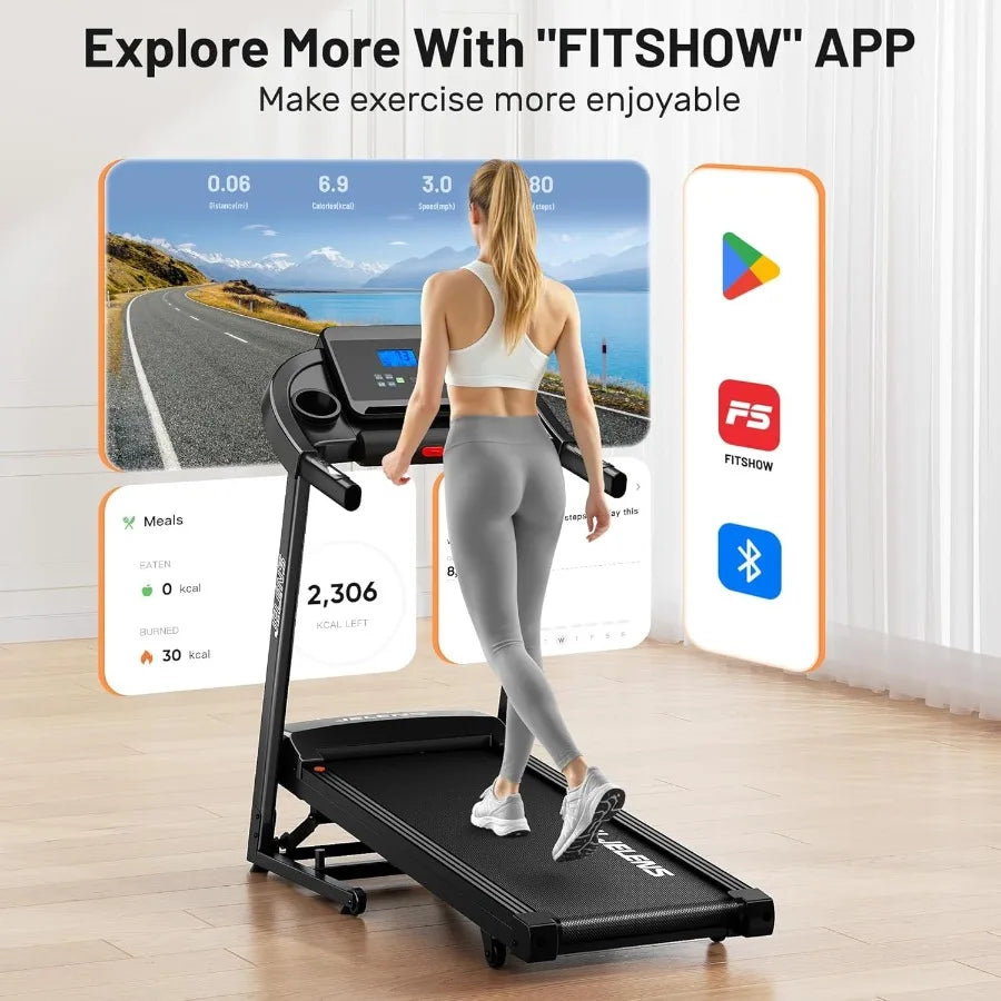 Foldable Treadmill for Home Use with 015 Auto Incline 330LBS Weight Capacity Pulse Sensors 3.0HP Quiet Motor App Connectivity a