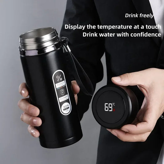 800ML Stainless Steel Thermos Bottle 304 Tea Bottle Car Vacuum Bottle with LED Temperature Display Portable Drinking Cup