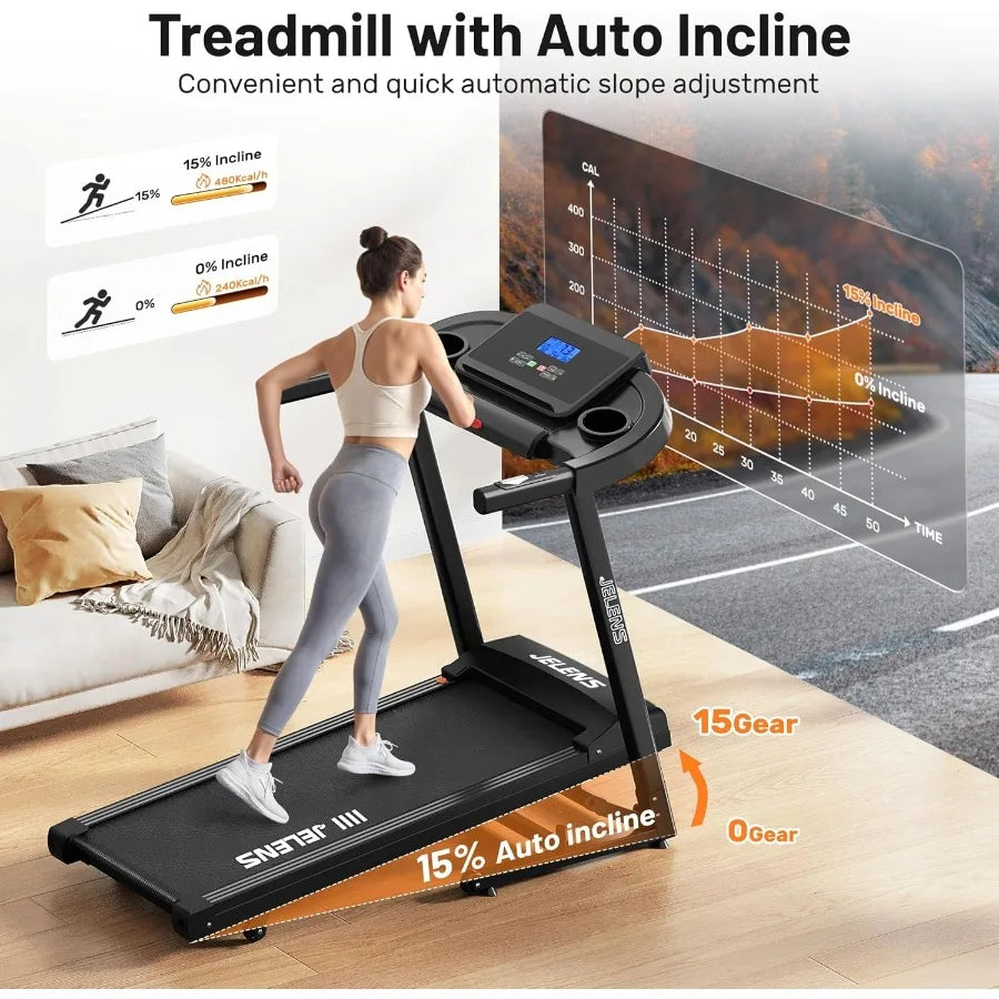 Foldable Treadmill for Home Use with 015 Auto Incline 330LBS Weight Capacity Pulse Sensors 3.0HP Quiet Motor App Connectivity a