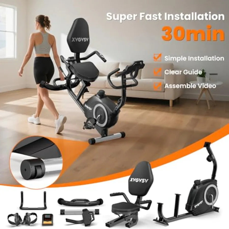 Recumbent Exercise Bike for Home Use Quiet Recumbent Stationary Bikes for Adults Seniors 16-Level Resistance Adjustable Seat Su