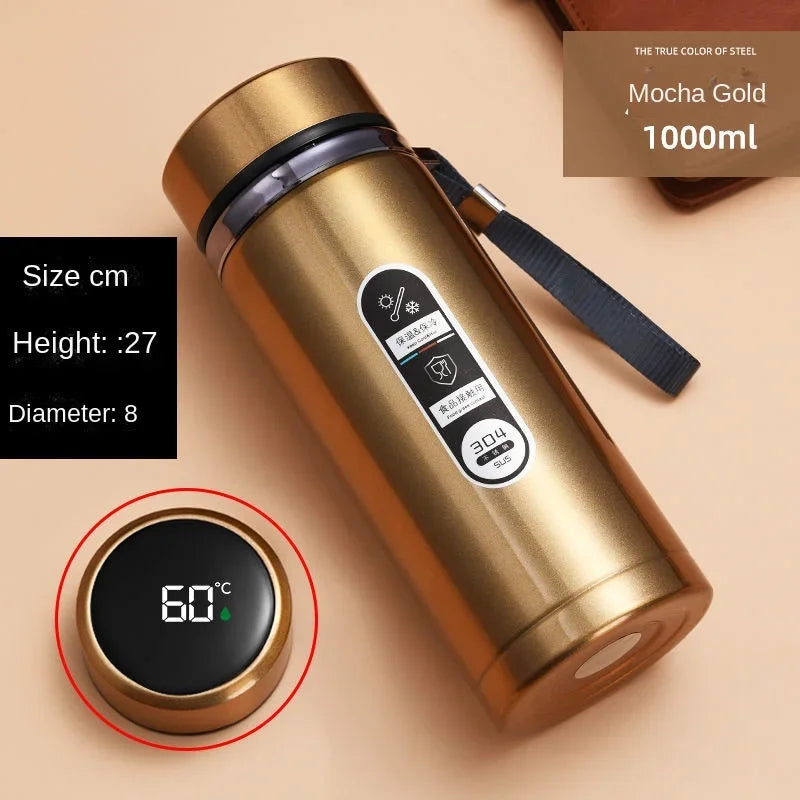 Sus304 Tea Water Bottle Stainless Steel Display Vacuum Flask Portable Cups Thermos Bottle with LED Temperature 500ML-1Liter