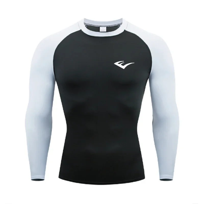 Men Round Neck Quick dry Long-Sleeved Compression Long Sleeved Sports Fitness Tight T-shirt Running Casual Spring and Autumn