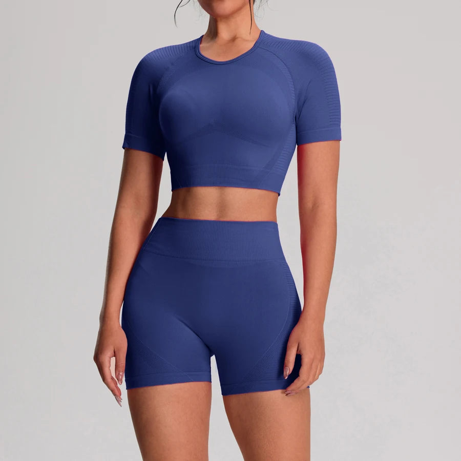 2pcs/sets Yoga Sport T-shirts Shorts Set Sportswear Woman Gym Seamless Workout Vest Shorts Leggings Activewear Women's Tracksuit