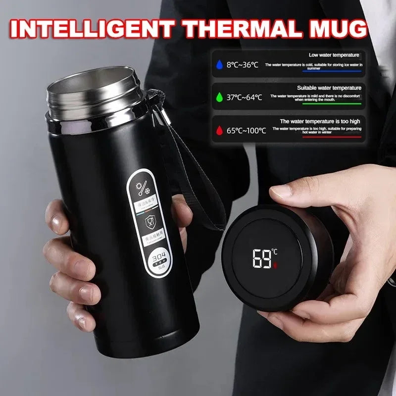 Sus304 Tea Water Bottle Stainless Steel Display Vacuum Flask Portable Cups Thermos Bottle with LED Temperature 500ML-1Liter