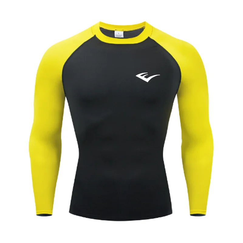 Men Round Neck Quick dry Long-Sleeved Compression Long Sleeved Sports Fitness Tight T-shirt Running Casual Spring and Autumn