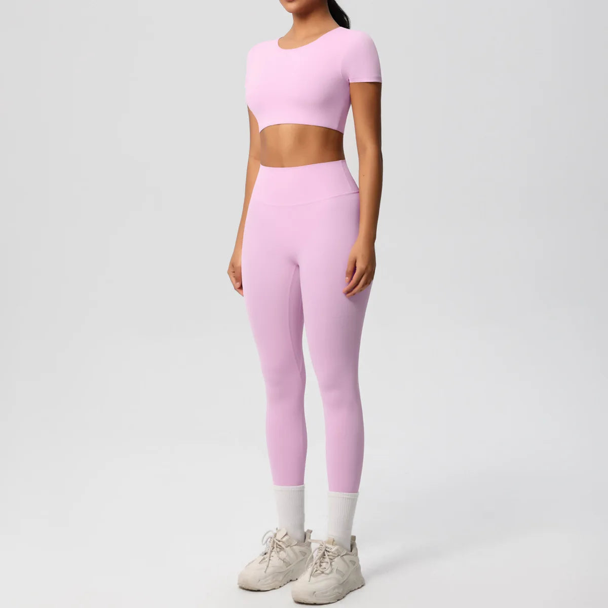 2PCS Woman Gym Sports Yoga Set Knitted Slim Workout Top Short Sleeve Quick Drying Legging Fitness Pants Running Sports Yoga Suit