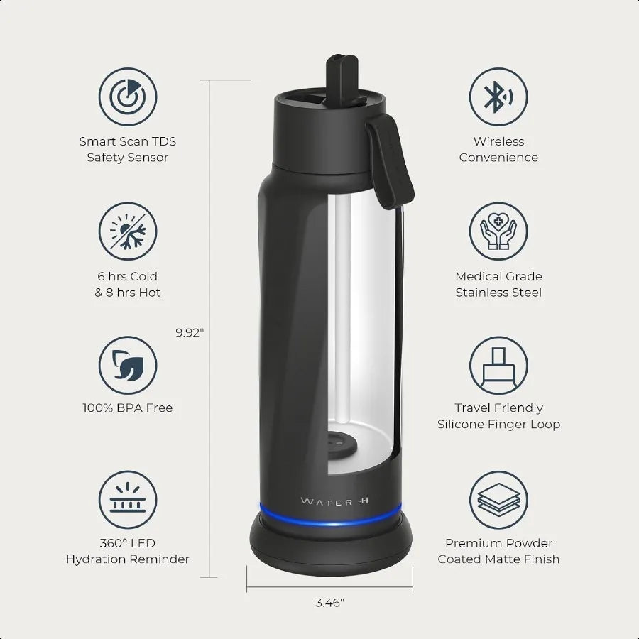 Vita Smart Water Bottle with Reminder to Drink Water BPAFree Vacuum Insulated Water Bottles with Filter Straw Bluetooth Intake