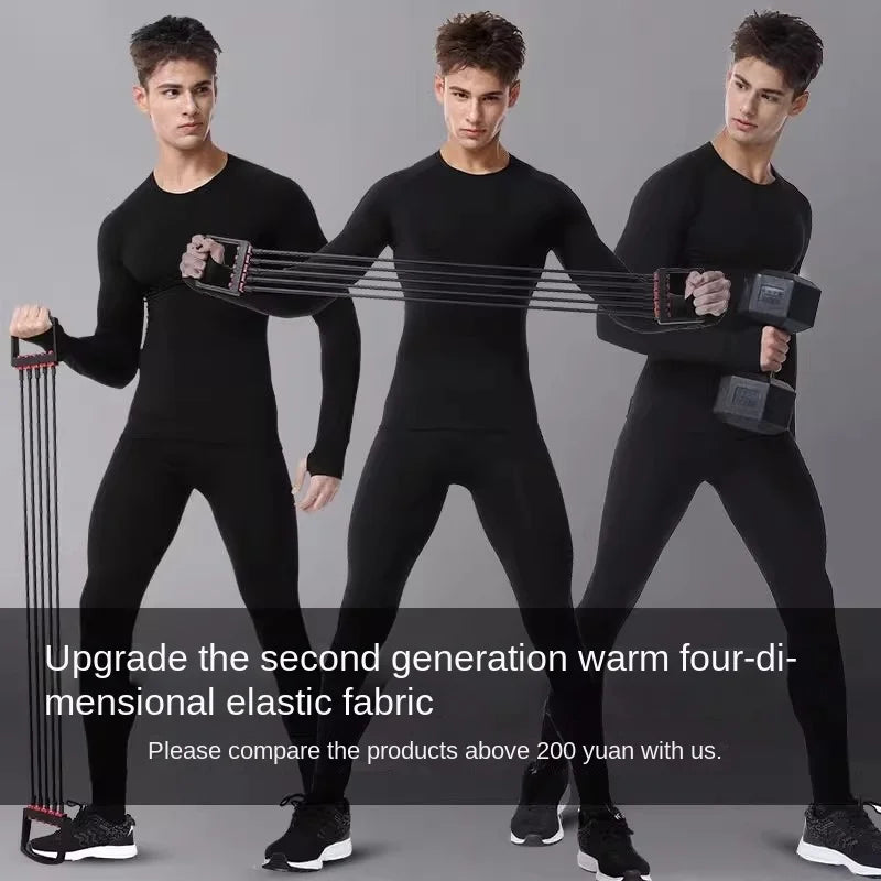 New fitness clothes for men in autumn and winter, with fleece added for warmth and comfort, tight fitting sportswear, quick dryi