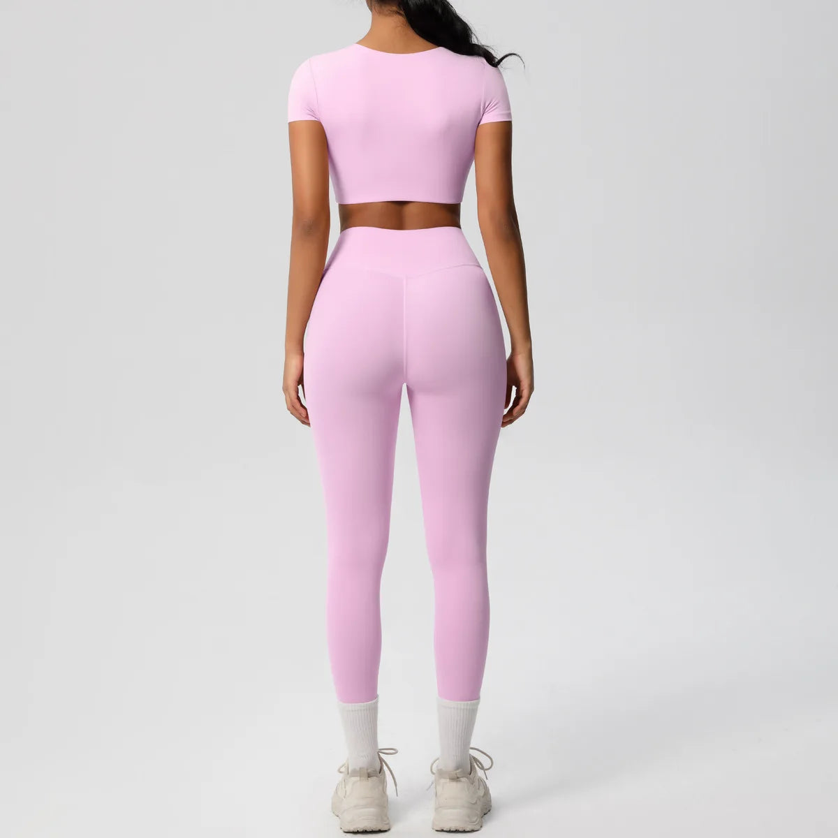 2PCS Woman Gym Sports Yoga Set Knitted Slim Workout Top Short Sleeve Quick Drying Legging Fitness Pants Running Sports Yoga Suit