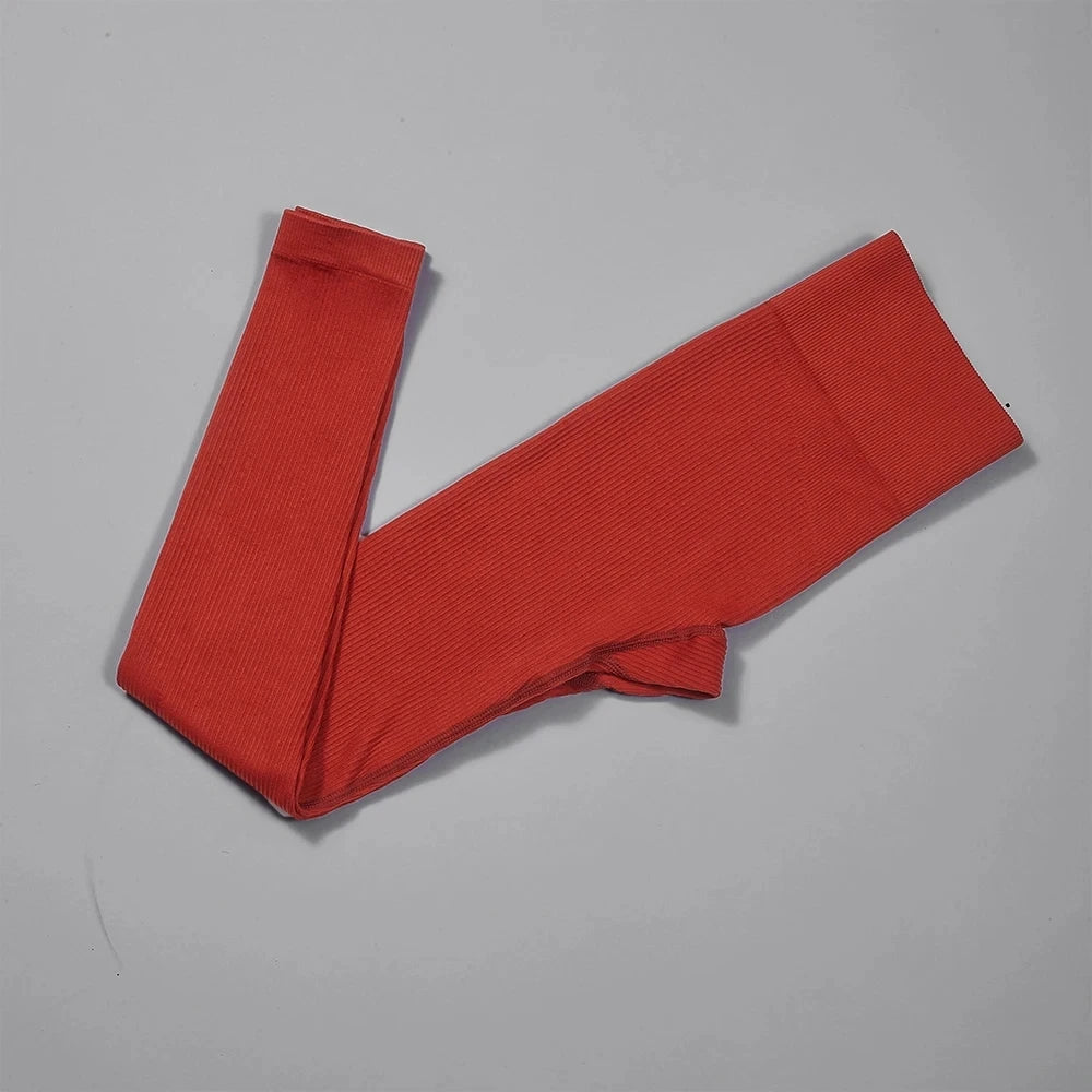 Women Ribbed Yoga Pants High Waisted Gym Leggings Sport ， Fitness Seamless Female Legging Control Running Training Tights