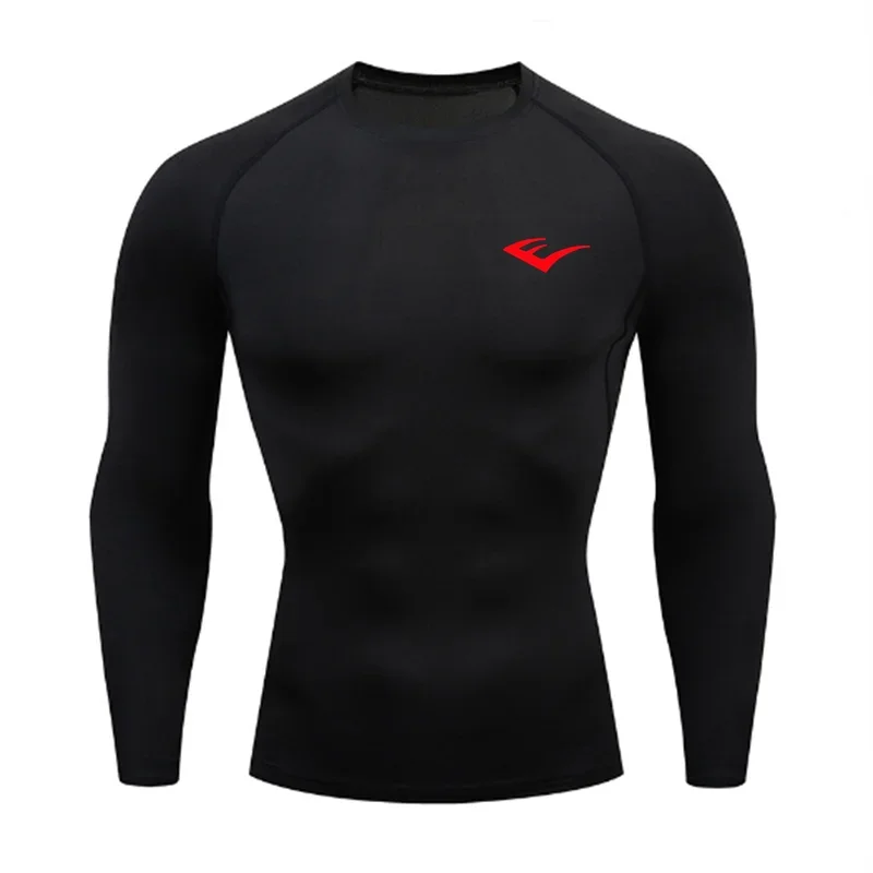 Men Round Neck Quick dry Long-Sleeved Compression Long Sleeved Sports Fitness Tight T-shirt Running Casual Spring and Autumn