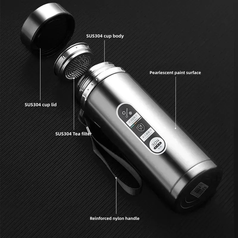 Sus304 Tea Water Bottle Stainless Steel Display Vacuum Flask Portable Cups Thermos Bottle with LED Temperature 500ML-1Liter