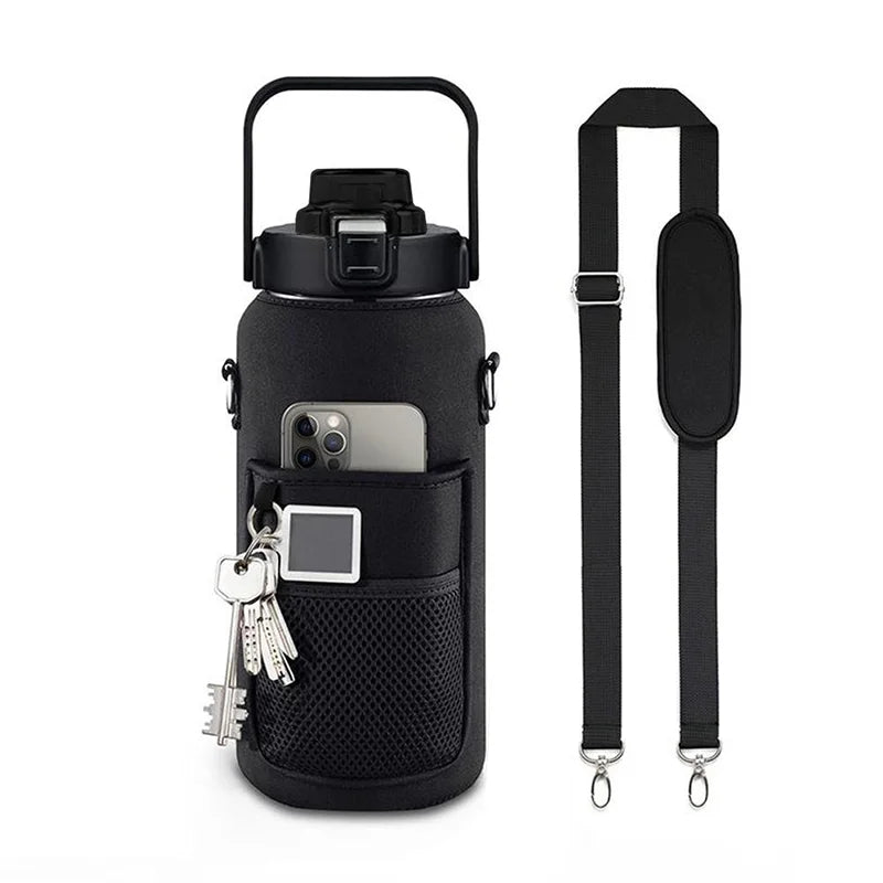 2L 64OZ Half Gallon Water Bottle with Sleeve Motivational Water Bottle with Straw & Time Marker Leakproof Sport Water Jug