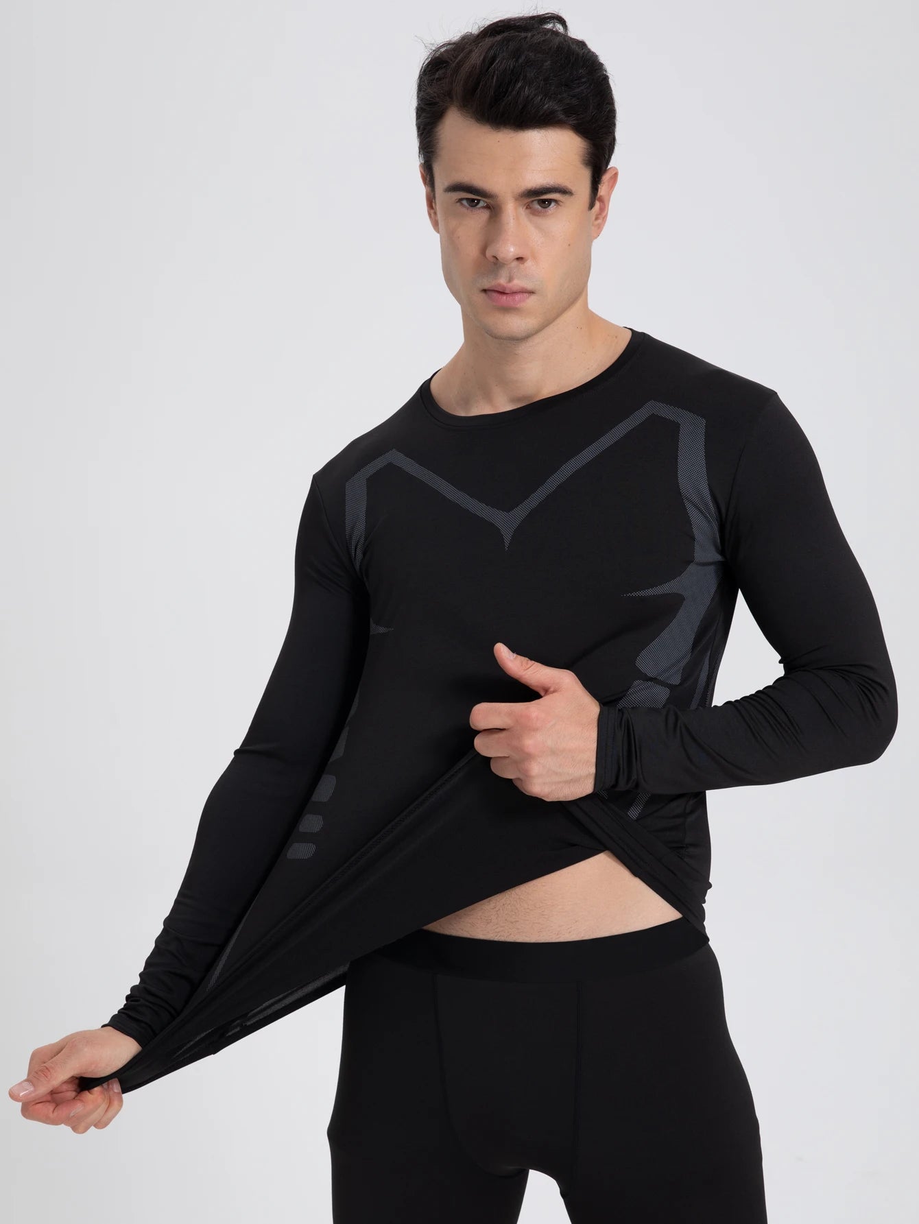 Breathable Compression Long Sleeve Sports Shirt for Men - Quick Drying Crew Neck Athletic Wear for Basketball,  Running，Fitness