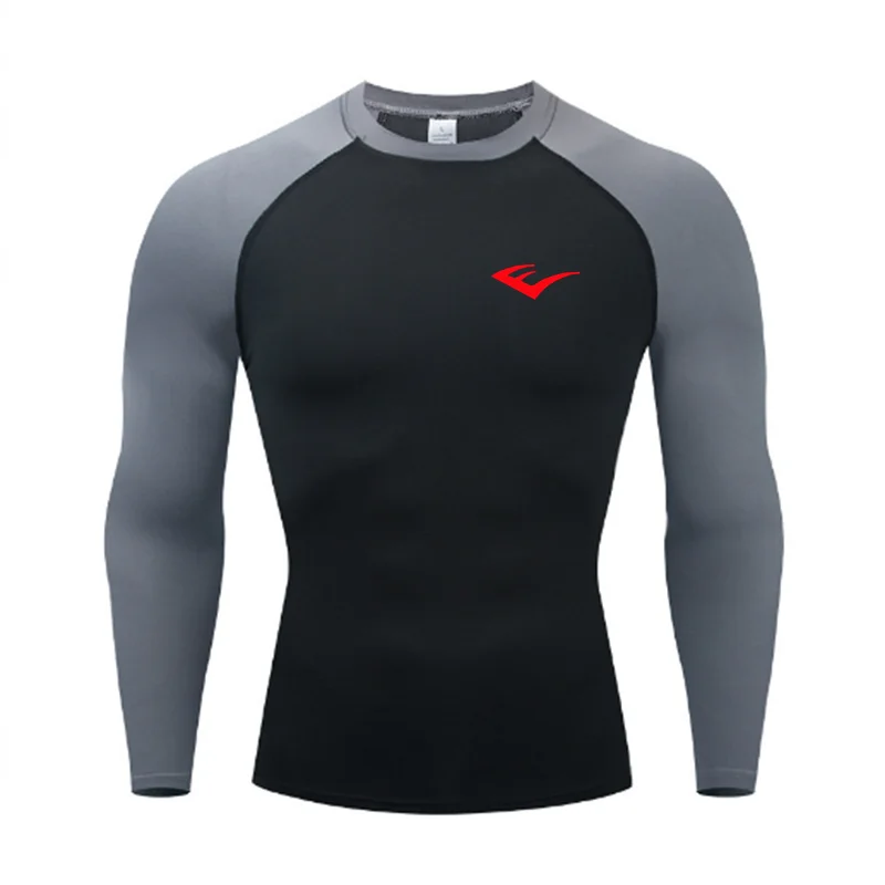 Men Round Neck Quick dry Long-Sleeved Compression Long Sleeved Sports Fitness Tight T-shirt Running Casual Spring and Autumn
