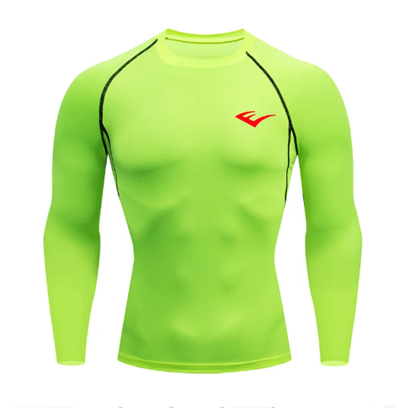 Men Round Neck Quick dry Long-Sleeved Compression Long Sleeved Sports Fitness Tight T-shirt Running Casual Spring and Autumn