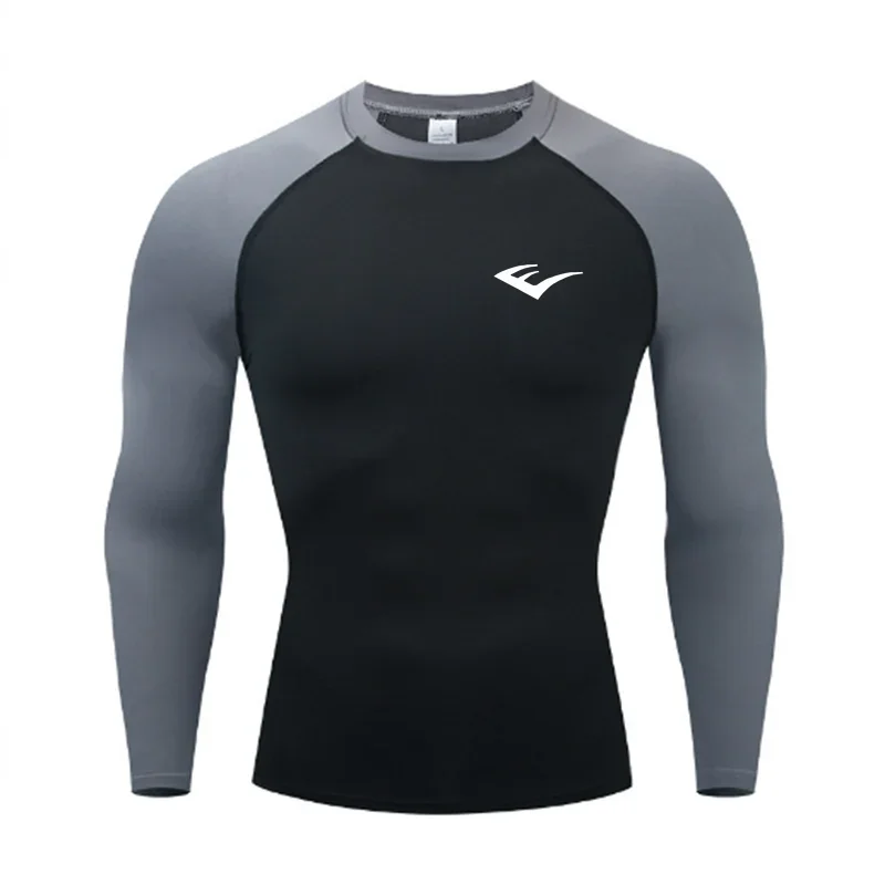 Men Round Neck Quick dry Long-Sleeved Compression Long Sleeved Sports Fitness Tight T-shirt Running Casual Spring and Autumn